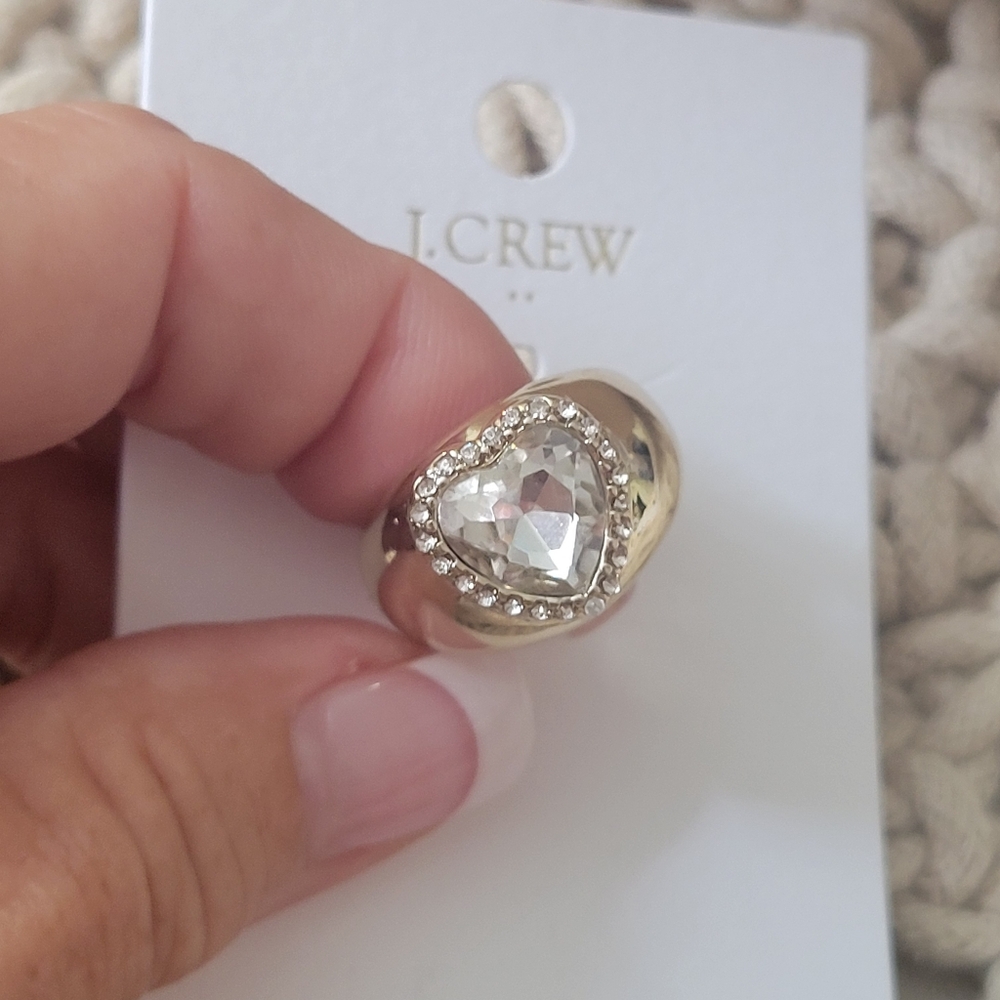 J. Crew Gold Sparkling Heart Ring with Crystal Accents